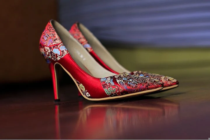 red silk high heel shoes