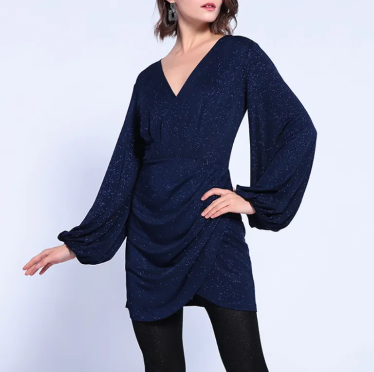 Cocktail Dress Sexy Navy Blue Cocktail Dress With Loose Sleeves